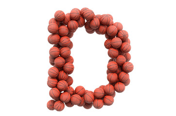 Letter D from basketball balls, 3D rendering