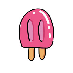 Ice Cream Choc-ice with two sticks Sketch. Hand drawn cartoon isolated illustration on a white background. Sweet delicious ice lolly cold dessert food, snack. Stylized drawing cartoon Line art. Doodle