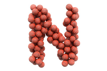 Letter N from basketball balls, 3D rendering