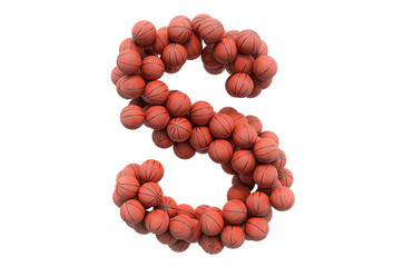 Letter S from basketball balls, 3D rendering