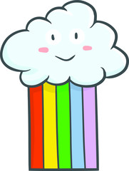Cute and funny smiling cloud with rainbow under it