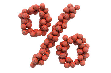 Percent sign from basketball balls, 3D rendering