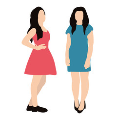 flat style, the girl is standing