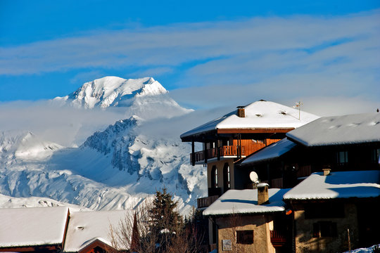 Mont Blanc view from Peisey-Vallandry, Les Arcs, Savoie, French Alps, France