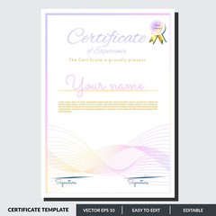 Modern certificate template of appreciation award. Creative certificate design in professional style. Diploma design graduation, award, success. Editable text in vector illustration.