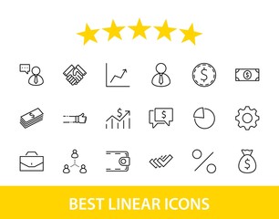 Fototapeta premium Set of Business vector line icons. It contains symbols of a handshake, a user, dollar pictograms, gears, a briefcase, a bag of money, a schedule and much more. Editable Stroke. 32x32 pixels.