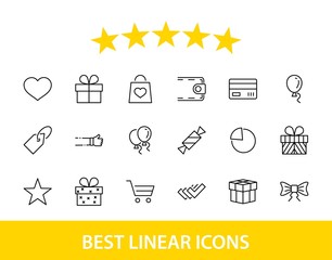 Set of Gifts Vector Line Icons. Contains Symbols Gift Cards, Ribbons and more. Editable Stroke. 32x32 pixel