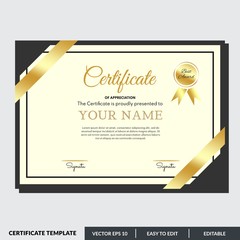 Modern certificate template of appreciation award. Creative certificate design in professional style. Diploma design graduation, award, success. Editable text in vector illustration.
