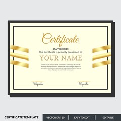 Modern certificate template of appreciation award. Creative certificate design in professional style. Diploma design graduation, award, success. Editable text in vector illustration.