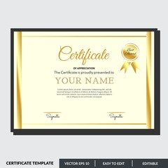 Modern certificate template of appreciation award. Creative certificate design in professional style. Diploma design graduation, award, success. Editable text in vector illustration.