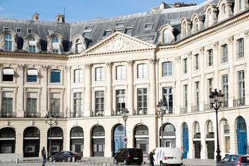 Place Vendome, heath of jewelry and historical luxury shops and hotels, in Paris, France