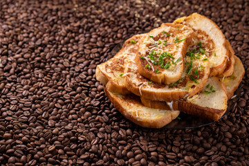 a croutons background coffee beans. 