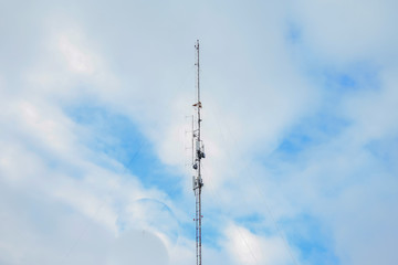 Kostomuksha, Karelia, Russia.There's a cell tower and blue sky.March, 10.2020.