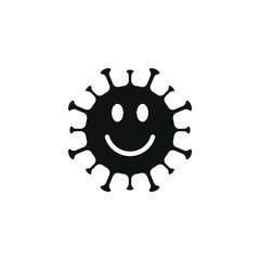 Smiling virus face icon. Coronavirus disease symbol. Influenza epidemic happy smile logo. Covid-19 sign. Black silhouette isolated on white background. Vector illustration image.