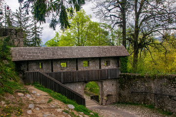 Fototapeta na wymiar Entrance gate of Bled Castle near famous Bled Lake, Slovenia