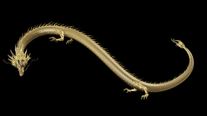 Full body gold dragon in smart pose with 3d rendering include alpha  path.