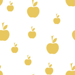 Silhouettes of Golden apples on a white background, seamless pattern. Vector background