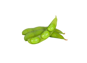 boiled Japanese green beans or Edamame on white background