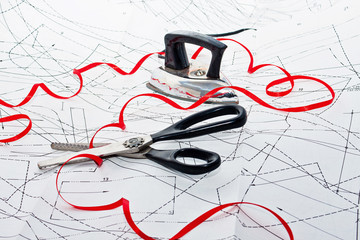 Iron ribbon scissors - drawing sewing cut concept
