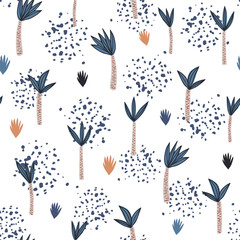Coconut palm seamless pattern in Scandinavian style. Cute hawaiian background.