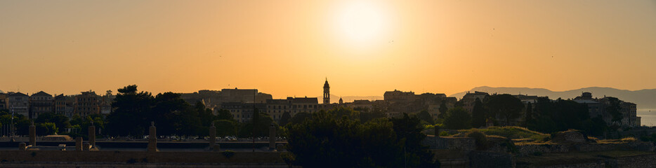 Fototapeta premium panorama, sunset over Corfu town