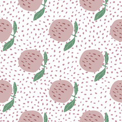 Cute doodle apples seamless pattern on dots background. Botanical print.