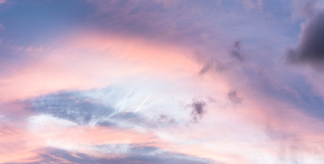 Naklejka na ściany i meble Panorama of the sky. Natural sunset background.