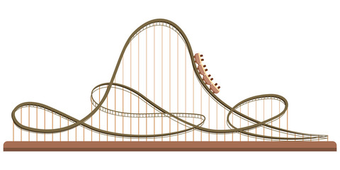 Roller coaster in amusement park. Illustration in flat style isolated on white background.