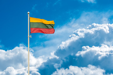 Lithuanian national flag waving on wind