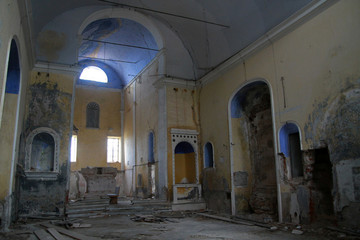 Obraz premium Ruins of church in in Old Town of Balestrino - ghost town in Liguria region in Italy