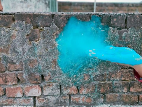 blue paint on a wall