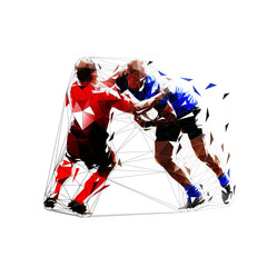 Plakat Rugby players dump, low polygonal isolated vector illustration. Rugby tackle