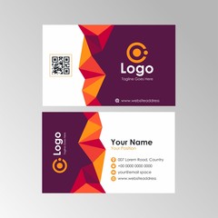 Simple abstract colorful geometric business card with purple, red, yellow color design, professional name card template vector