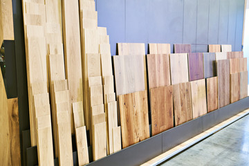 Samples of wooden panels in store