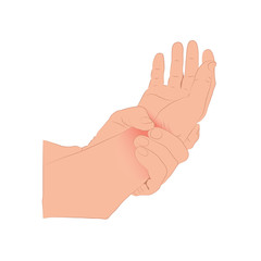 Pain in the wrist, man holding her wrist pain because Ligament in the wrist area, vector illustration concept Disease and healthcare