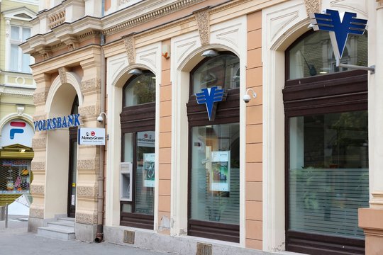 SUBOTICA, SERBIA - AUGUST 12, 2012: Volksbank bank branch in Subotica, Serbia. There are 30 commercial banking companies operating in Serbia.