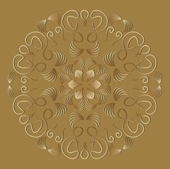 Vintage ornament in luxurious gold design. Circle geometric patterns with 3d embossed effect. Antiquarian motif in art deco style, vector design