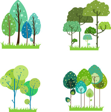 Trees set in a cartoon style with grass