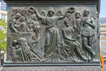 Bronze statue of poet Johann Wolfgang von Goethe at the Goetheplatz in Frankfurt am Main, Germany. Monument created in 1844.