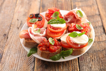 plate with assorted of canape, bruschettas