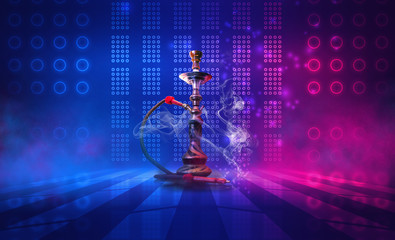 Hookah with smoke on a dark abstract background. Background of p