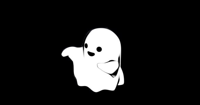 3d render of a cute ghost with a kawaii style look. Adorable animated character coming fordward, booing, laughing and twirling. Animated halloween character with transparent background - Alpha channel