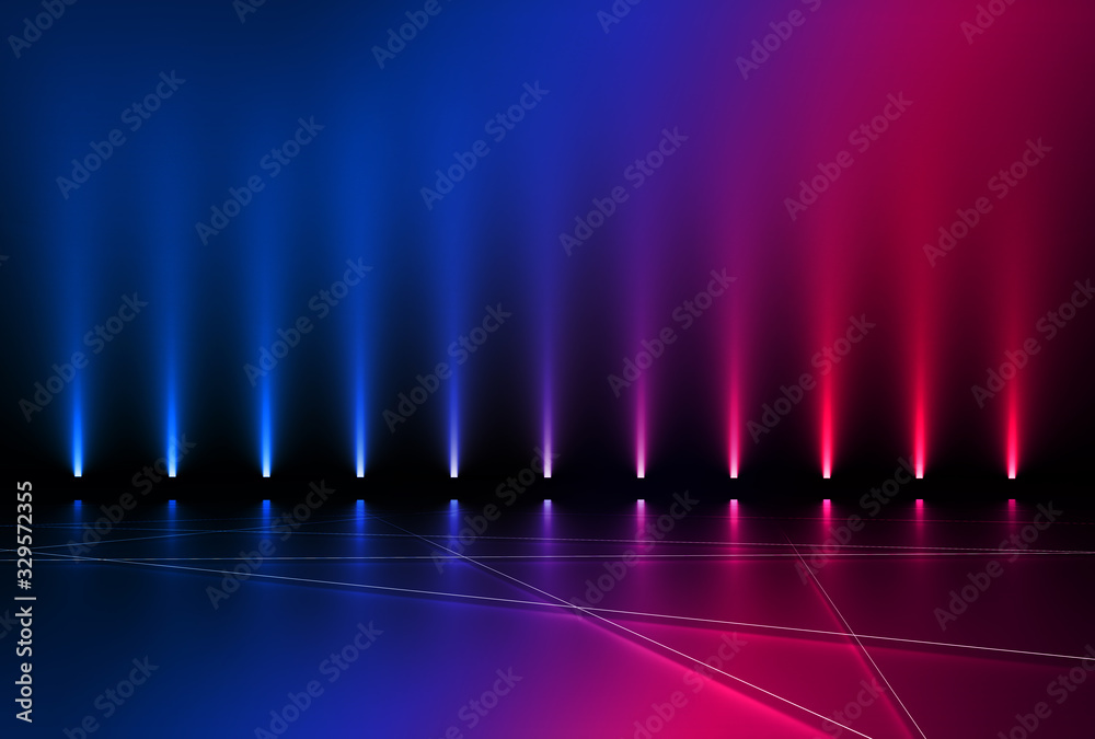 Poster background empty show scene. ultraviolet dark abstract background. geometric neon shapes, neon glow,