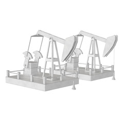 Oil well rig jack. Finance economy polygonal petrol production. Petroleum fuel industry pumpjack derricks pumping drilling. 3d render illustration isolated on white background.