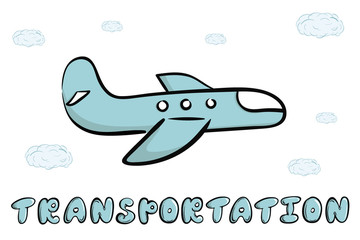 Plane and word transportation blue