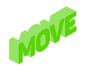 Move word typography 3D rendering isolated white background