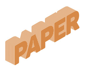 Paper word typography 3D rendering isolated white background