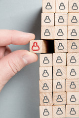 Wooden Blocks with Management, Leadership and Teamwork Concept
