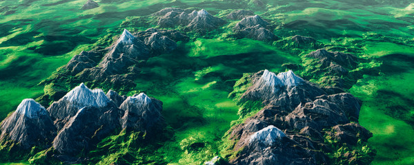 3d aerial view of the forest mountain