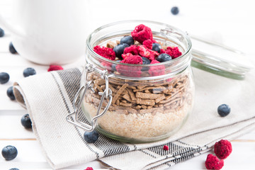 healthy breakfast with text space top view